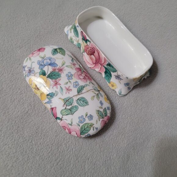 Crownford Giftware NY Made England Porcelain Trinket Tray Box with Lid Floral - Picture 3 of 4